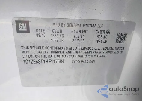 2017 Chevrolet Malibu 1Lt из США, поврежденный, VIN 1G1ZE5ST1HF117584